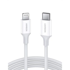 UGREEN USB C to Lightning Cable MFi Certified iPhone Charging Cable compatible with 20W Fast Charging - 3 Feet - White - 10493