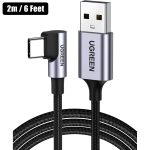 UGREEN USB C Cable Braided Right Angle 90 Degree USB A to C Fast Charger Supported 6 Feet - Black - 50942