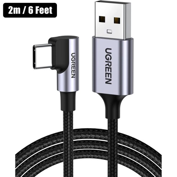 UGREEN USB C Cable Braided Right Angle 90 Degree USB A to C Fast Charger Supported 6 Feet - Black - 50942 - Image 1