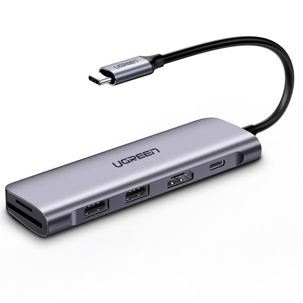 ugreen-cm195 UGREEN USB C Hub 6 in 1 Dongle to HDMI 4K 2 USB 3.0 Ports SD TF Card Reader 100W PD Charging - 70411 - CM195 - Silver - Image 1