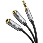 UGREEN Headphone Splitter 3.5mm Audio Stereo Y Splitter Extension Braided Cable Dual Headphone Jack Adapter for Earphone - 20 cm - Black - 10532