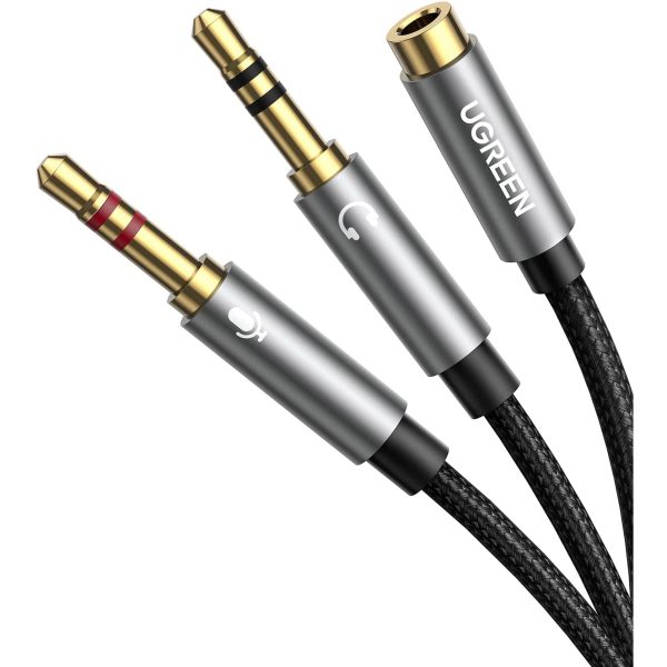ugreen-y-splitter-audio-cable-black UGREEN Headphone Splitter for Computer 3.5mm Female to 2 Dual 3.5mm Male Headphone Mic Audio Y Splitter Cable - Black - 20899 - Image 1