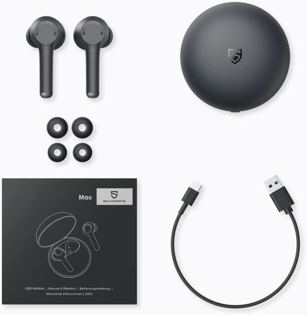SoundPEATS Mac True Wireless Earbuds, IPX7 Waterproof Bluetooth Headphones, Sports Earphones with Superior Sound, 60 Hrs Playtime, Touch Control, USB-C Charge, Single/Twin Mode, Mini Size (0.12oz) - Black - AMT - Image 3