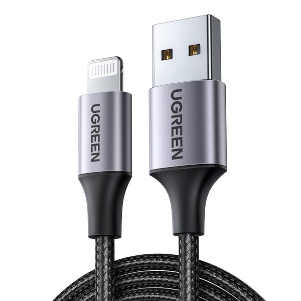 UGREEN USB A to Lightning Braided Cable MFi Certified iPhone Charging Cable Type A to Lightning Cable Aluminium Case - 3 Feet - 1M - Black -  60156 - Image 1