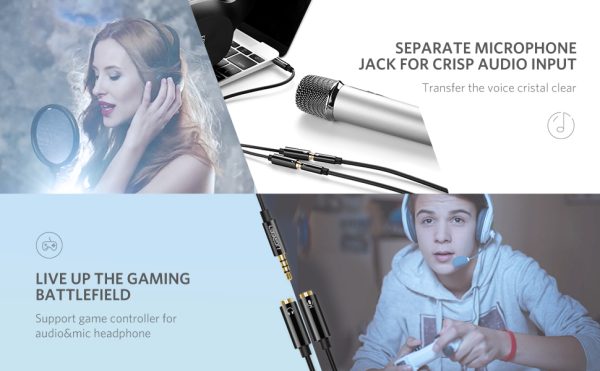 64ec315b-459e-42a2-8c9a-0a549d9fae44._CR0,0,970,600_PT0_SX970__ UGREEN Headset Splitter Headphone Mic Y Adapter Cable 3.5mm Audio Male to Separate Stereo Aux Female Jack Microphone Female Jack Compatible for PS4 Xbox Laptop Phone PC Gaming Headset Black - Image 4