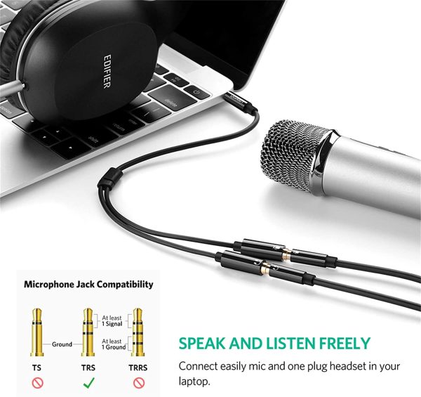 71AIfFxOfFL._AC_SL1500_ UGREEN Headset Splitter Headphone Mic Y Adapter Cable 3.5mm Audio Male to Separate Stereo Aux Female Jack Microphone Female Jack Compatible for PS4 Xbox Laptop Phone PC Gaming Headset Black - Image 5