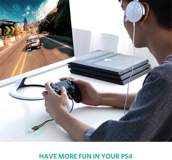 71jJpmDHjlL._AC_SL1500_ UGREEN Headset Splitter Headphone Mic Y Adapter Cable 3.5mm Audio Male to Separate Stereo Aux Female Jack Microphone Female Jack Compatible for PS4 Xbox Laptop Phone PC Gaming Headset Black - Image 7