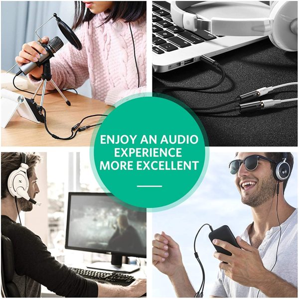 71yRWAjq6hL._AC_SL1500_ UGREEN Headset Splitter Headphone Mic Y Adapter Cable 3.5mm Audio Male to Separate Stereo Aux Female Jack Microphone Female Jack Compatible for PS4 Xbox Laptop Phone PC Gaming Headset Black - Image 8
