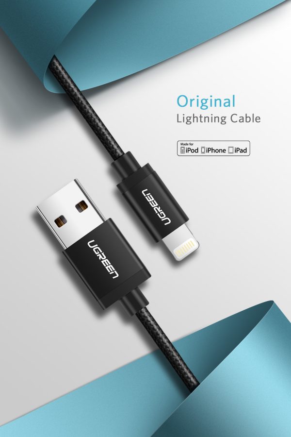 930-3_01 UGREEN USB A to Lightning Braided Cable MFi Certified iPhone Charging Cable Type A to Lightning Cable Aluminium Case - 6 Feet - 2M - Silver -  60163 - Image 2
