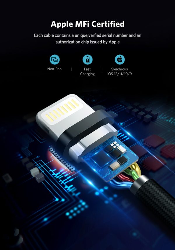 930-3_03 UGREEN USB A to Lightning Braided Cable MFi Certified iPhone Charging Cable Type A to Lightning Cable Aluminium Case - 6 Feet - 2M - Silver -  60163 - Image 4