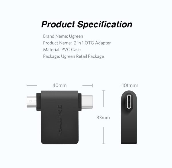 UGREEN 2 in 1 Adapter USB Male to Micro USB & Type C - 30453 - Black - Image 12