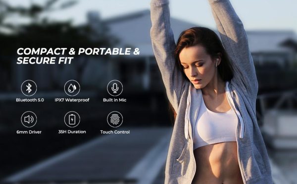 SoundPEATS Mac True Wireless Earbuds, IPX7 Waterproof Bluetooth Headphones, Sports Earphones with Superior Sound, 60 Hrs Playtime, Touch Control, USB-C Charge, Single/Twin Mode, Mini Size (0.12oz) - Black - AMT - Image 2