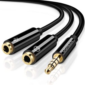 UGREEN Headset Splitter Headphone Mic Y Adapter Cable 3.5mm Audio Male to Separate Stereo Aux Female Jack Microphone Female Jack Compatible for PS4 Xbox Laptop Phone PC Gaming Headset Black
