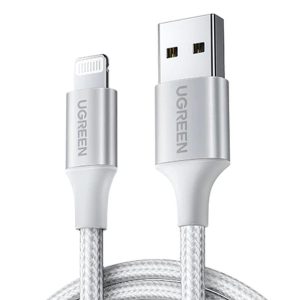 UGREEN USB A to Lightning Braided Cable MFi Certified iPhone Charging Cable Type A to Lightning Cable Aluminium Case - 6 Feet - 2M - Silver -  60163