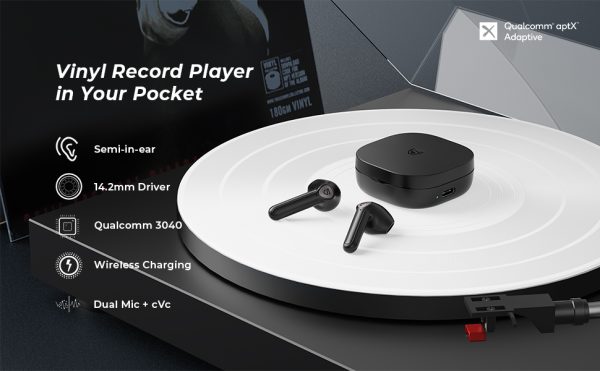 SoundPEATS True Air 2 Plus Wireless Earbuds Qualcomm QCC3040 Bluetooth 5.2 Headphones Wireless Earphones with aptX-Adaptive, TrueWireless Mirroring, 4-Mic and CVC Noise Cancellation, Total 25 Hours - Black - AMT - Image 7