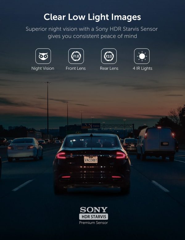 VAVA DASH Cam Dual 1920x1080P FHD Dash Cam, 2560x1440P Single Front, 30fps - 60fps Clear HD Videos, Night Vision, 24hr Parking Mode, Built-In WiFi, G-Sensor, Loop Recording, Supports 128GB Max - Black - VA-VD002 - Image 4