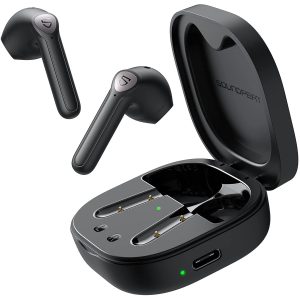 SoundPEATS True Air 2 Plus Wireless Earbuds Qualcomm QCC3040 Bluetooth 5.2 Headphones Wireless Earphones with aptX-Adaptive, TrueWireless Mirroring, 4-Mic and CVC Noise Cancellation, Total 25 Hours - Black - AMT