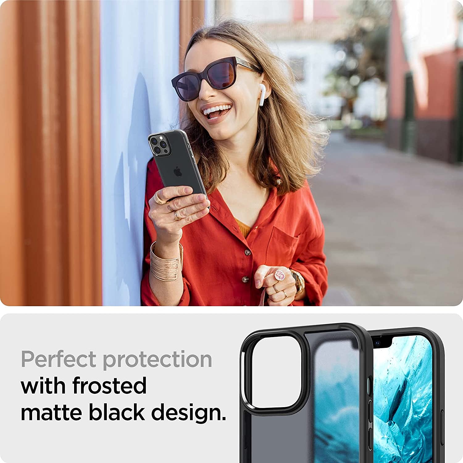 Spigen iPhone 13 Pro Ultra Hybrid MATTE Frost Black Case + Tempered Glass  Full Cover Spigen - ✓