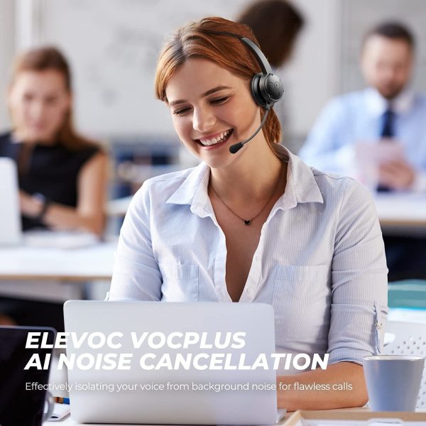 SoundPEATS A7 Headset Bluetooth Wireless with Microphone, QCC3020 Bluetooth 5.0 Headphone Trucker Headset with Mute Mic AI Noise Cancellation 30Hrs Talktime for Home Office Call Center Skype - Black - Image 3