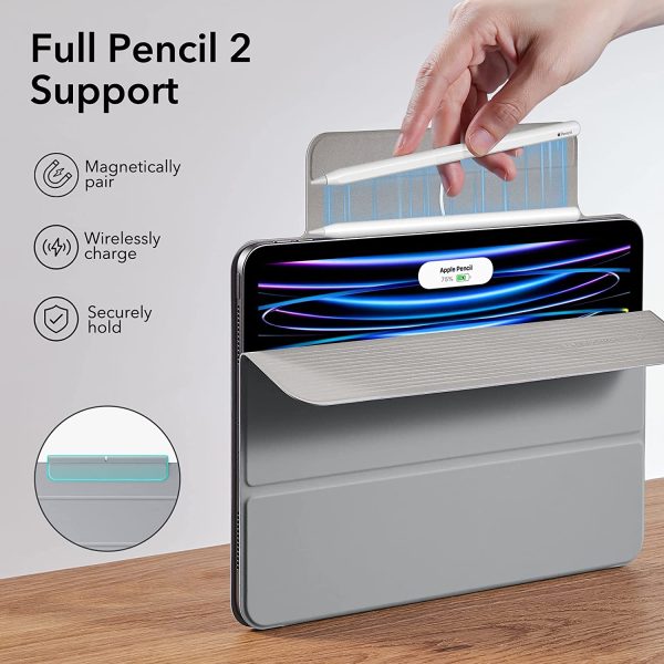 iPad 11 Pro 2021 Rebound Magnetic Smart Case Convenient Magnetic Attachment Supports Pencil Pairing & Charging - Silver Gray also iPad Pro 11 2020 & 2018 - Image 6