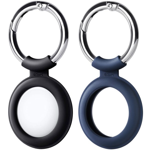 black-blue-pack Apple Airtags Cloud Case Silicon Based with Metallic Keychain - 2 PACK - 1 Blue + 1 Black - Image 1