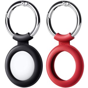 Apple Airtags Cloud Case Silicon Based with Metallic Keychain - 2 PACK - 1 Red + 1 Black