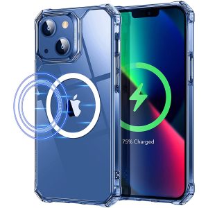 Apple iPhone 13 Air Armor Rugged TPU Case with Halolock Magnetic Ring for MagSafe Enabled Charging - Clear