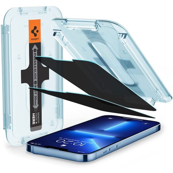 13-pro-max-iphone-privacy-glass-protector-by-spigen Apple iPhone 14 / 13 Pro / 13 EZ Fit Privacy Screen Protector Case Friendly by Spigen - 2 PACK - AGL03388 - Image 1
