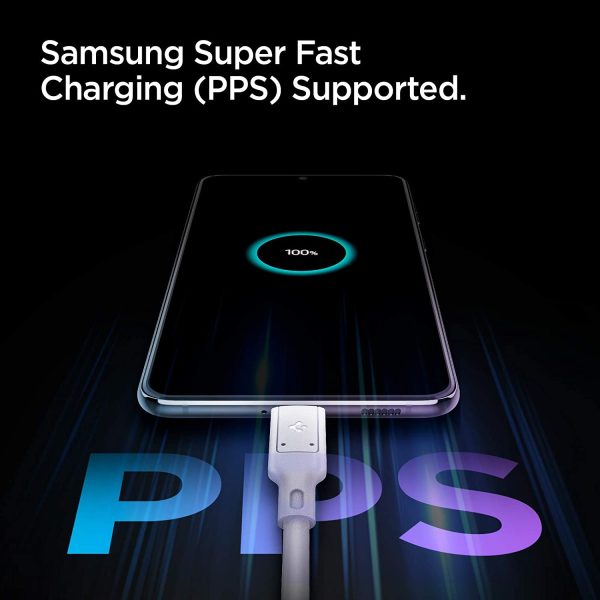 Spigen 45W Super Fast Charger GaN Fast, PPS Charging, Type C Charger for Galaxy S21 Ultra Plus Z Fold 3 Flip 3 S20 FE Note 20 10 Tab S7 MacBook Air iPad with 1 x USB C to USB C Cable - US Plug - ACH02587 - White - Image 2