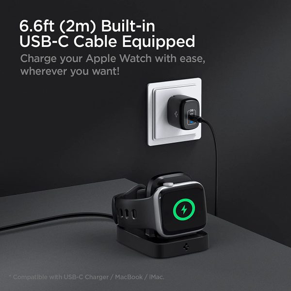 Apple Watch Charger & Stand ArcField by Spigen Powerarc Supports Nightstand Mode with Built in Wireless Charger & USB C Cable - Black 000CH25522 - Image 7