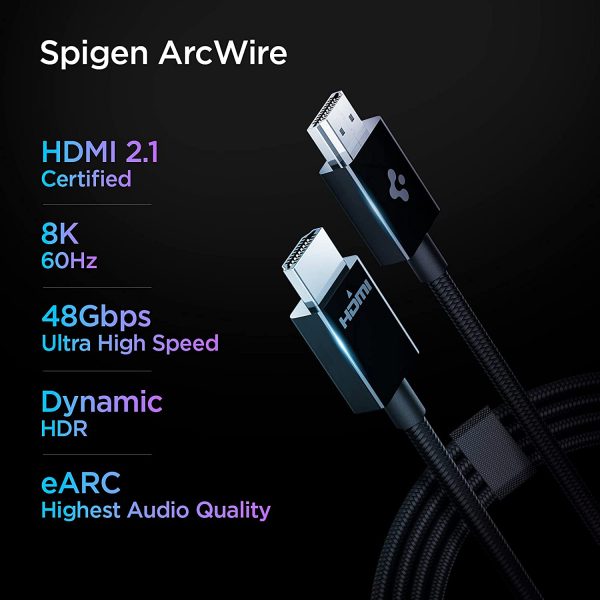 Spigen PowerArc 8K HDMI Cable, 48Gbps Ultra High Speed HDMI 2.1 Certified, 8K/60Hz 4K/120Hz Dynamic HDR eARC Dolby Vision HDMI Cord Xbox PS5 PS4 - 2M - 6.6 Feet - ACA02336 - Image 2