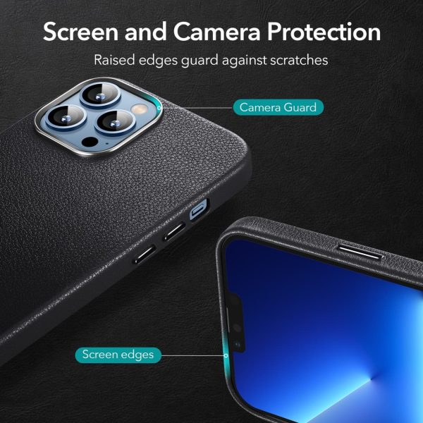 KF5 Apple iPhone 13 Pro Max Metro Leather Case with HaloLock for MagSafe enabled Wireless Charging - Black - Image 5