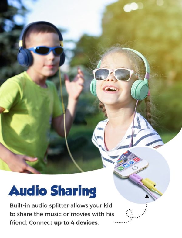 MPBH457AL-Feature (3) Mpow CHE1 Pro Kids Headphones Foldable Wired Headphones with Microphone 85/94dB Volume Limited Hearing Protection Kids Headphone - Blue / Yellow - Image 4