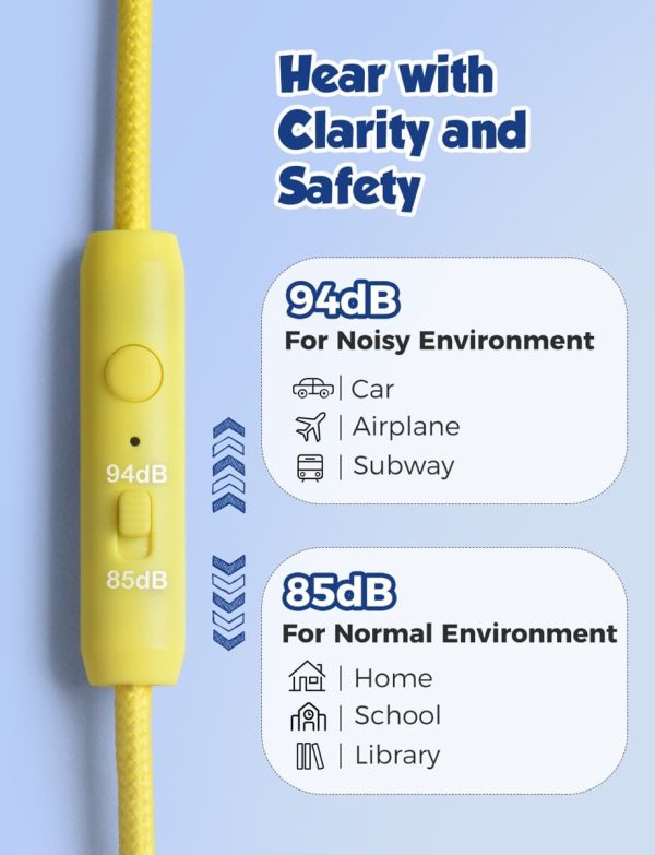 MPBH457AL-Feature (4) Mpow CHE1 Pro Kids Headphones Foldable Wired Headphones with Microphone 85/94dB Volume Limited Hearing Protection Kids Headphone - Blue / Yellow - Image 5