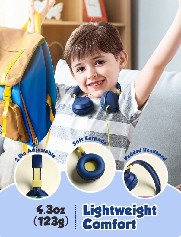 MPBH457AL-Feature (5) Mpow CHE1 Pro Kids Headphones Foldable Wired Headphones with Microphone 85/94dB Volume Limited Hearing Protection Kids Headphone - Blue / Yellow - Image 6