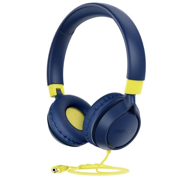 MPBH457AL-WhiteBG (2) Mpow CHE1 Pro Kids Headphones Foldable Wired Headphones with Microphone 85/94dB Volume Limited Hearing Protection Kids Headphone - Blue / Yellow - Image 1