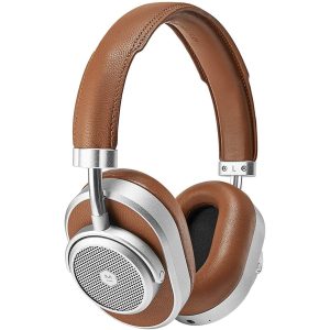 Master & Dynamic MW65 Active Noise-Cancelling ANC Wireless Headphones – Bluetooth Over-Ear Headphones with Mic - Brown Leather with Silver Metal