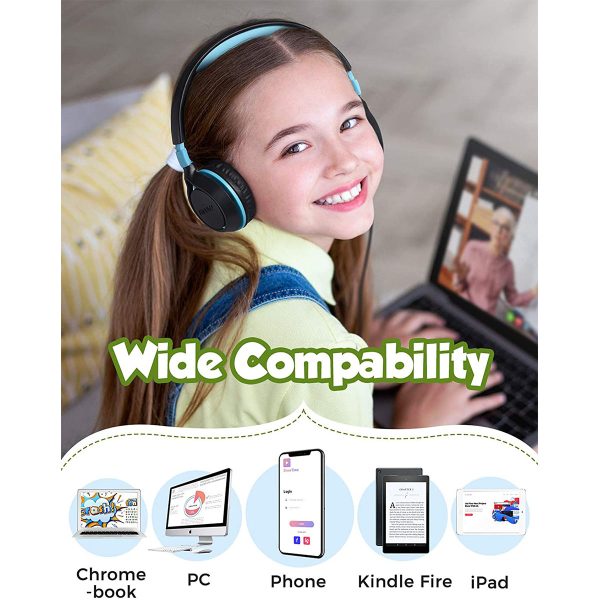 Mpow CHE1 Kids Headphones Boys, Wired Headphones for Kids Teens Children with Volume Limit 94dB, Foldable Adjustable On Ear Headphones for School, Travel, Compatible with Cellphones, Tablets, PC - Blue - Image 3