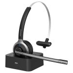 Mpow M5 Pro Bluetooth Headset with Microphone, Wireless Headphones for Cell Phone, Noise Canceling Headset with Charging Base for PC, Laptop, Drivers, Office, Call Center, Skype BH231A