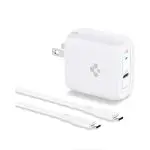 Spigen 45W Super Fast Charger GaN Fast, PPS Charging, Type C Charger for Galaxy S21 Ultra Plus Z Fold 3 Flip 3 S20 FE Note 20 10 Tab S7 MacBook Air iPad with 1 x USB C to USB C Cable - US Plug - ACH02587 - White