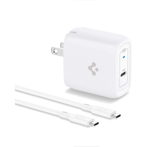 Spigen 45W Super Fast Charger GaN Fast, PPS Charging, Type C Charger for Galaxy S21 Ultra Plus Z Fold 3 Flip 3 S20 FE Note 20 10 Tab S7 MacBook Air iPad with 1 x USB C to USB C Cable - US Plug - ACH02587 - White - Image 1