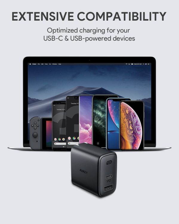 Aukey Swift 32W PD Wall Charger with 20W & 12W Port - US Plug -  Black - PA-F3S - Image 11