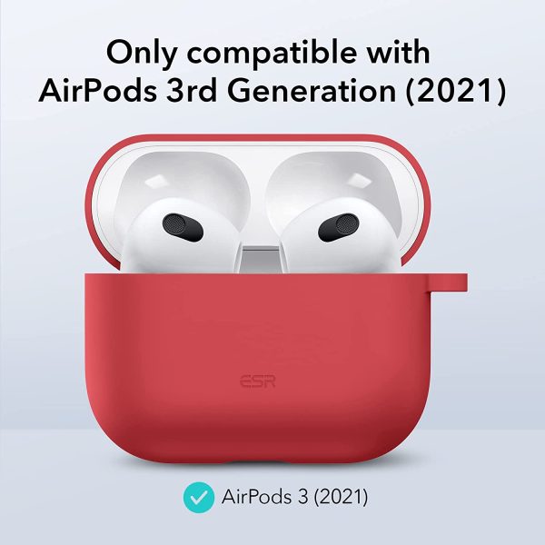 Airpods 3 Bounce Soft Case by ESR  Silicone Case, Hybrid Protective Case with Carabiner, Wireless Charging Compatible - Red - Image 2