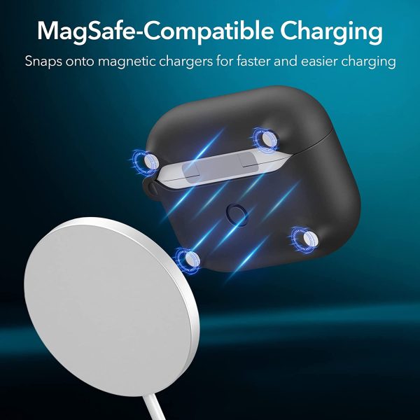 Airpods 3 MagSafe Halolock Soft Case by ESR  Silicone Case, Hybrid Protective Case with Carabiner, Wireless Charging MagSafe Compatible - Black - Image 8