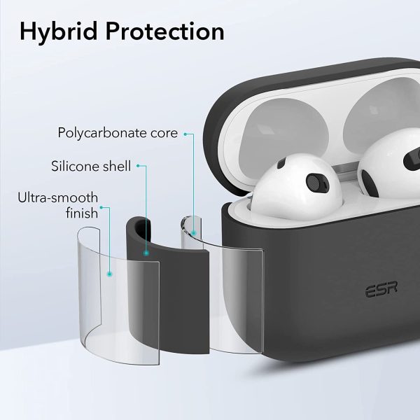 Airpods 3 Bounce Soft Case by ESR  Silicone Case, Hybrid Protective Case with Carabiner, Wireless Charging Compatible - Black - Image 6