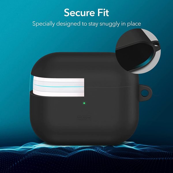 Airpods 3 MagSafe Halolock Soft Case by ESR  Silicone Case, Hybrid Protective Case with Carabiner, Wireless Charging MagSafe Compatible - Black - Image 5
