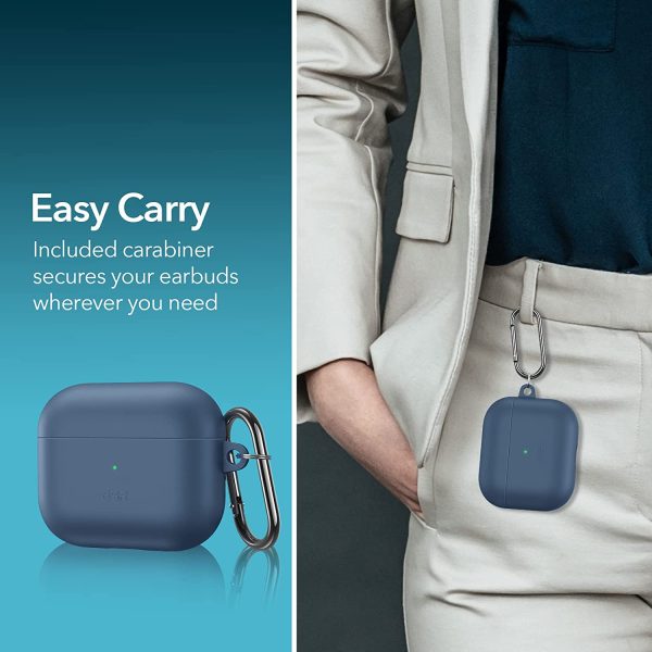 Airpods 3 MagSafe Halolock Soft Case by ESR  Silicone Case, Hybrid Protective Case with Carabiner, Wireless Charging MagSafe Compatible - Blue - Image 4