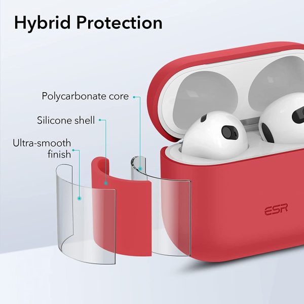 Airpods 3 Bounce Soft Case by ESR  Silicone Case, Hybrid Protective Case with Carabiner, Wireless Charging Compatible - Red - Image 8