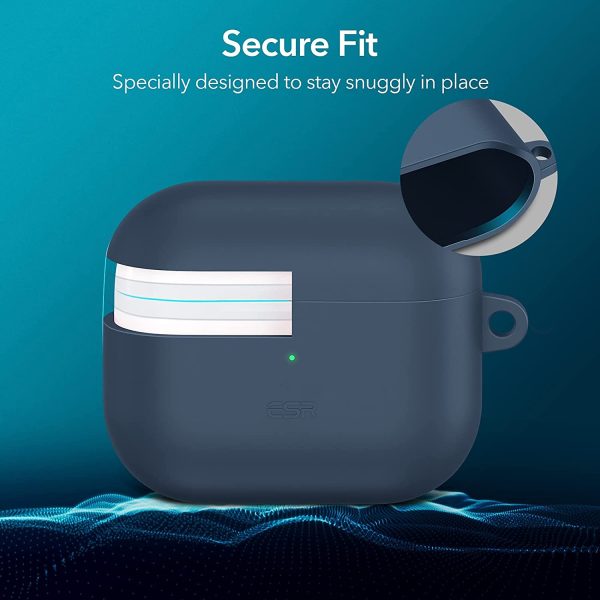 Airpods 3 MagSafe Halolock Soft Case by ESR  Silicone Case, Hybrid Protective Case with Carabiner, Wireless Charging MagSafe Compatible - Blue - Image 7
