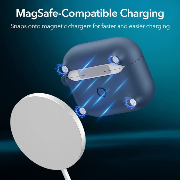 Airpods 3 MagSafe Halolock Soft Case by ESR  Silicone Case, Hybrid Protective Case with Carabiner, Wireless Charging MagSafe Compatible - Blue - Image 6